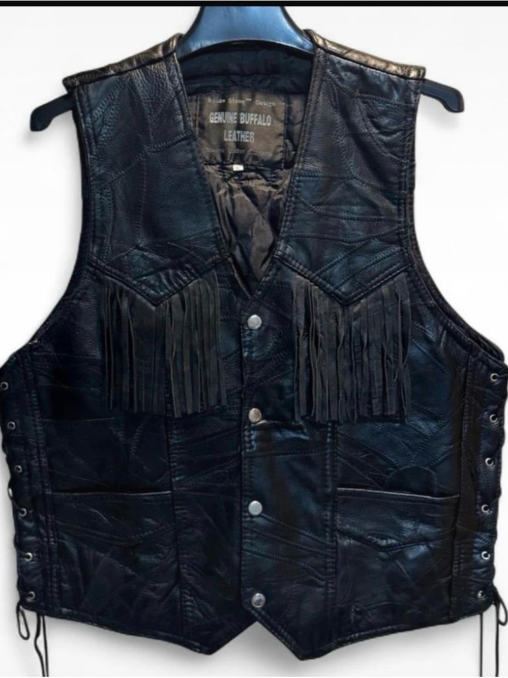 Vintage Italian Stone Design Buffalo Leather Fringe Vest Women’s XL - Picture 2 of 6